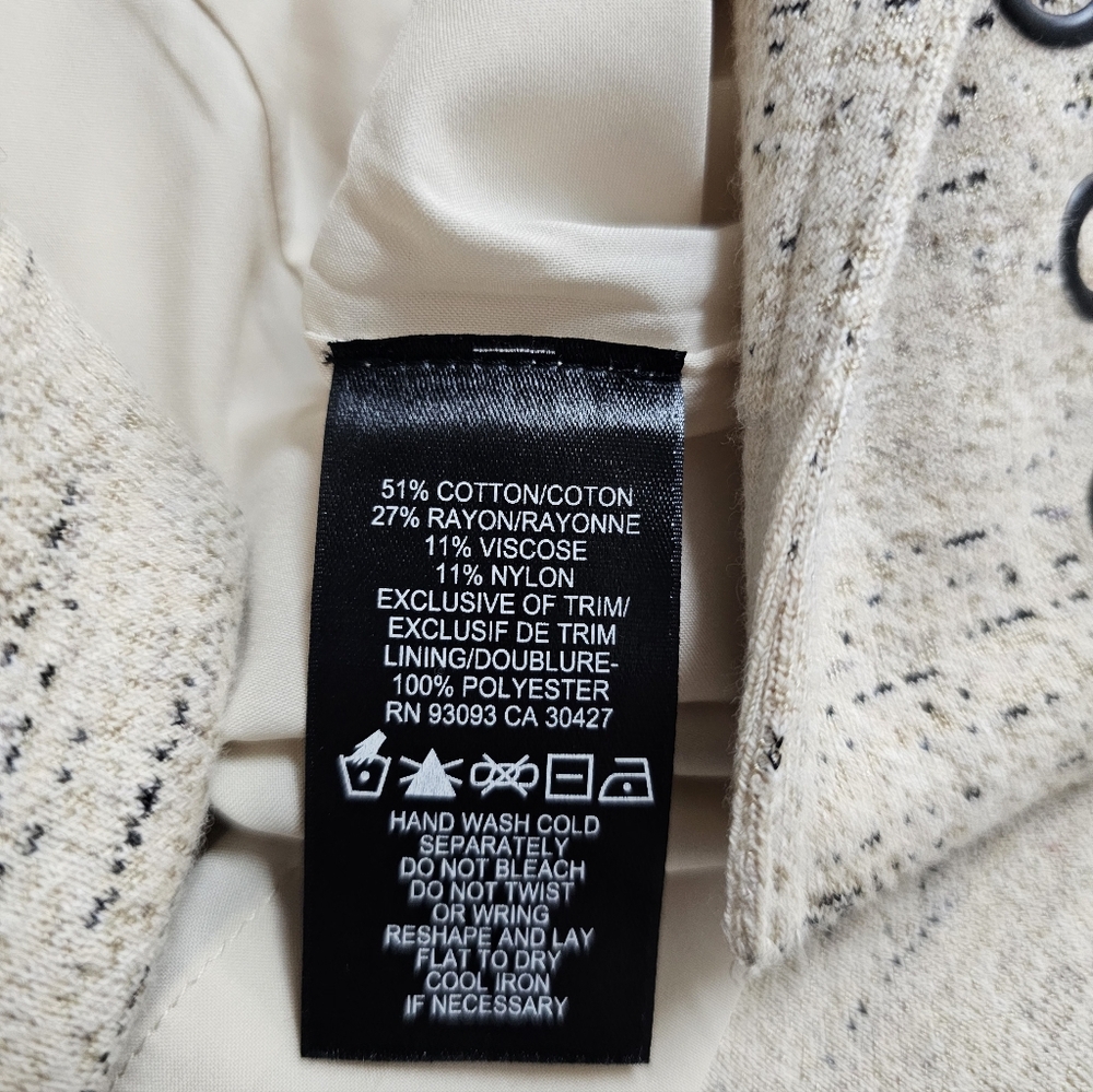 NIC+ZOE Elegant Cream Women's Coat with Black Accents, Size XS - Picture 7 of 11